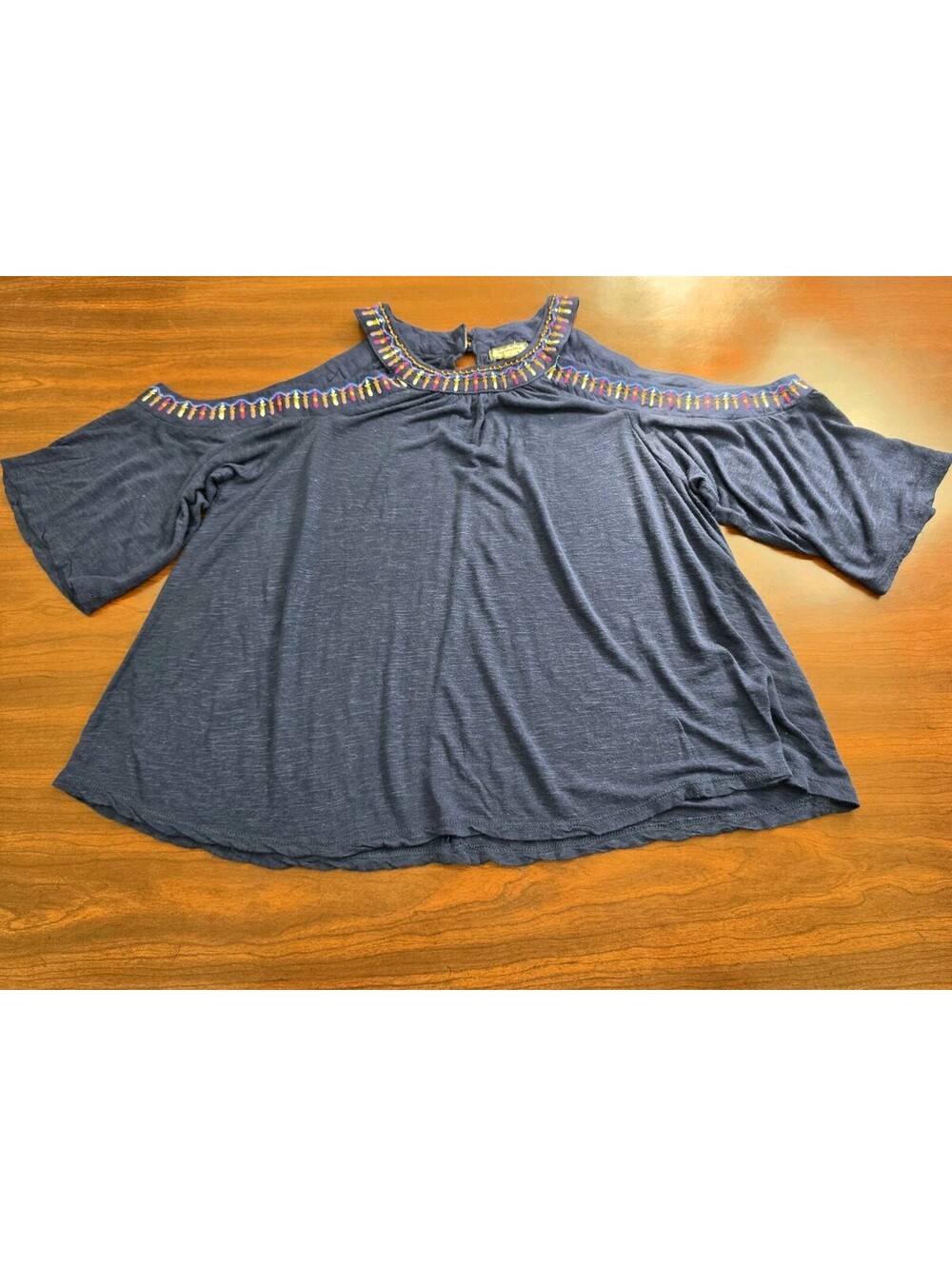 Eyeshadow Medium Blue Cold Shoulder Embroidered Bohemian Festival Chic Eclectic